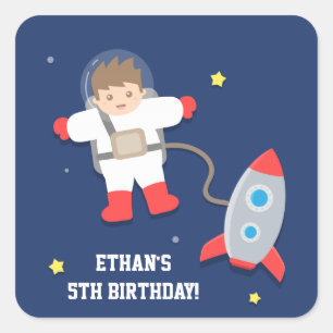 Sticker Carré Fête d'anniversaire d'astronaute d'espace