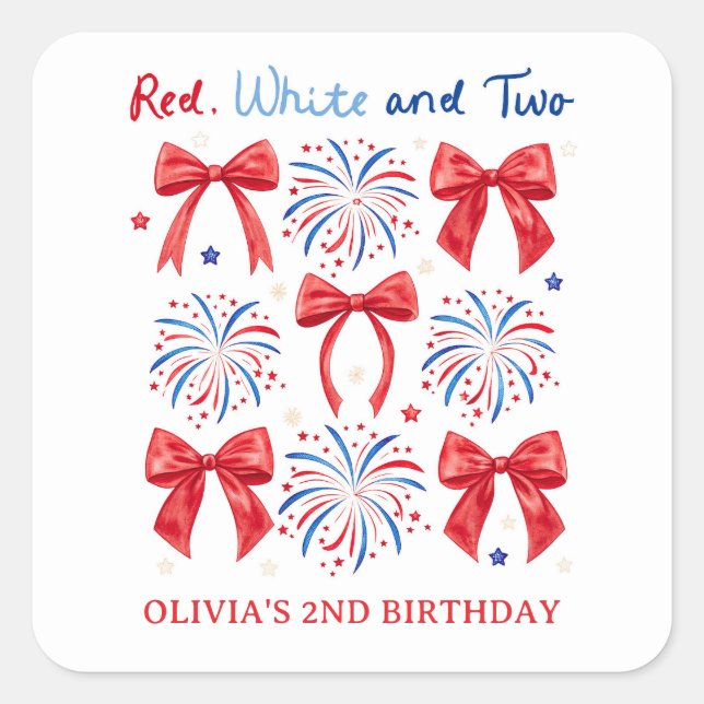 Sticker Carré Fête d'anniversaire de 2 ans Red White and Two Jul (Devant)