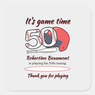 Sticker Carré Fête d'anniversaire de baseball pour son 50e match