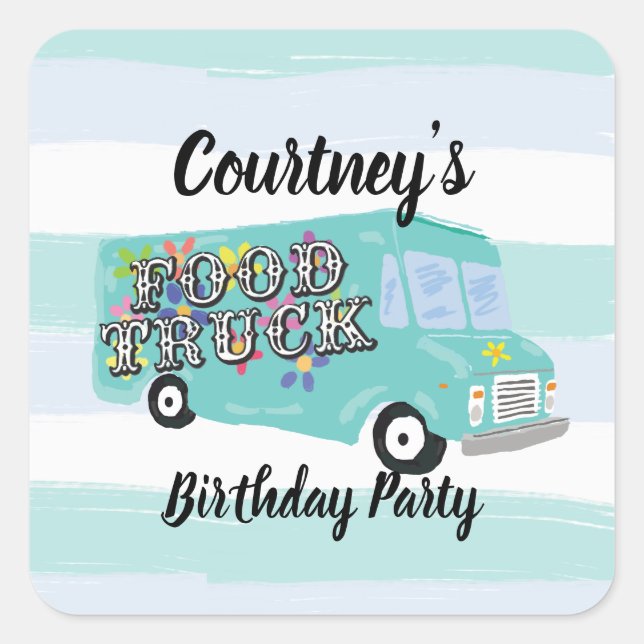 Sticker Carré Fête d'anniversaire de camion de nourriture bleu s (Devant)