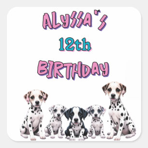 Sticker Carré Fête d'anniversaire de chiens Dalmatiens pastel
