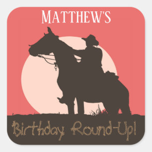Sticker Carré Fête d'anniversaire de Cowboy Horseback
