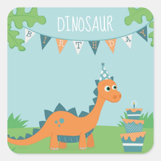 Sticker Carré Fête d'anniversaire de dinosaure (Devant)