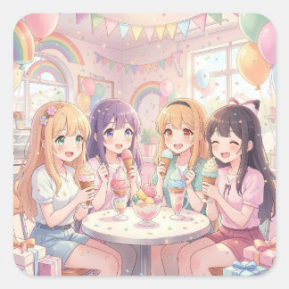Sticker Carré Fête d'anniversaire de glace personnalisée pour fi
