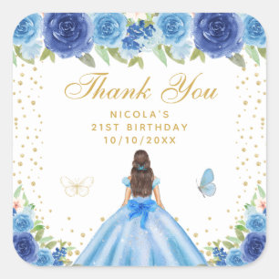 Sticker Carré Fête d'anniversaire de la princesse aux cheveux br