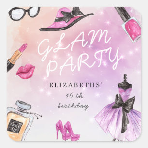 Sticker Carré fête d'anniversaire de la retouche glam sparkle