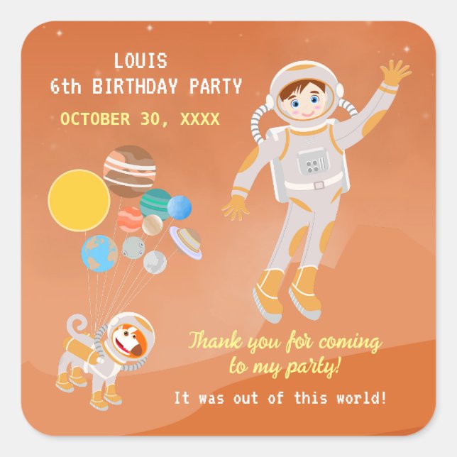 Sticker Carré Fête d'anniversaire de l'astronaute de Mars (Devant)