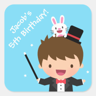 Sticker Carré Fête d'anniversaire de magie pour garçons Magician