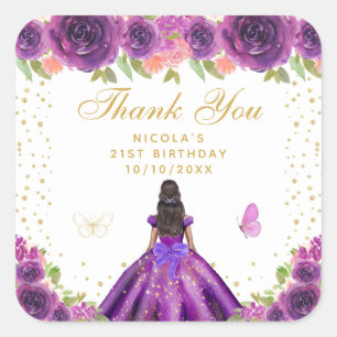 Sticker Carré Fête d'anniversaire de princesse à la peau foncée