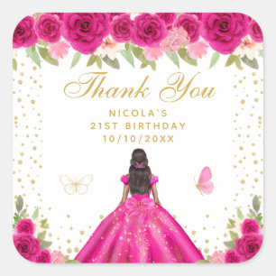 Sticker Carré Fête d'anniversaire de princesse à peau foncée et