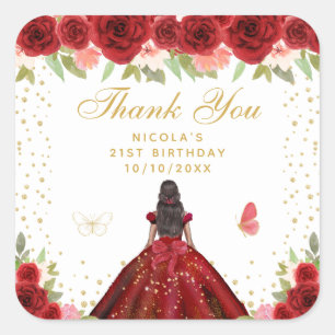 Sticker Carré Fête d'anniversaire de princesse à peau foncée et