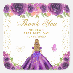 Sticker Carré Fête d'anniversaire de princesse aux cheveux blond