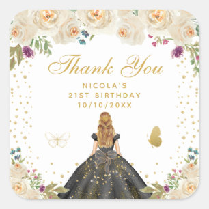 Sticker Carré Fête d'anniversaire de princesse aux cheveux blond