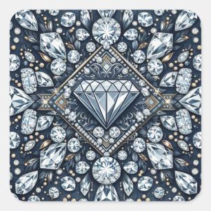 Sticker Carré Fête d'anniversaire Denim & Diamonds Glam Bling