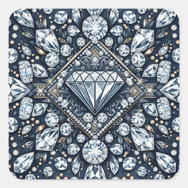 Sticker Carré Fête d'anniversaire Denim & Diamonds Glam Bling (Devant)