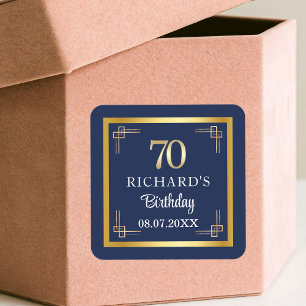 Sticker Carré Fête d'anniversaire des 70 ans Elegant Blue Gold