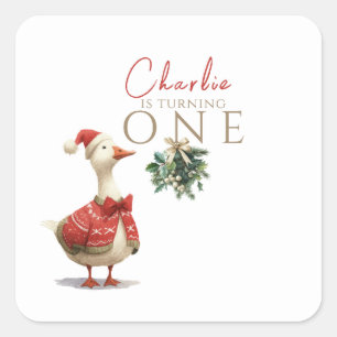Sticker Carré Fête d'anniversaire d'hiver Un Joyeux Noël Oie Sil