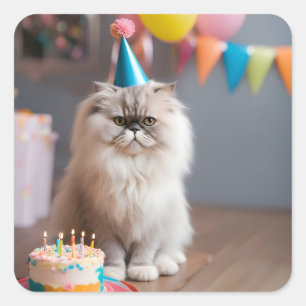 Sticker Carré Fête d'anniversaire du chat perse