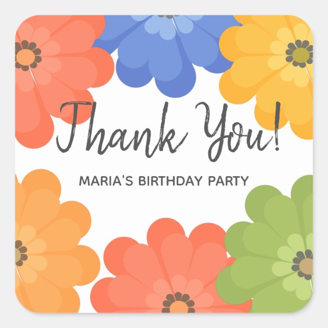 Sticker Carré Fête d'anniversaire du Merci floral (Devant)
