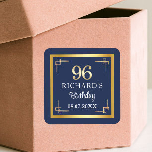 Sticker Carré Fête d'anniversaire élégante Bleu Or 96 ans
