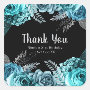 Sticker Carré Fête d'anniversaire élégante fleurs bleues sarcell