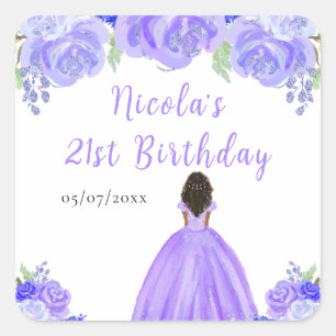 Sticker Carré Fête d'anniversaire Fleurie Violette Princesse à P