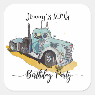Sticker Carré Fête d'anniversaire garçon camion semi-remorque bl