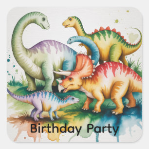 Sticker Carré Fête d'anniversaire garçon thème dinosaures