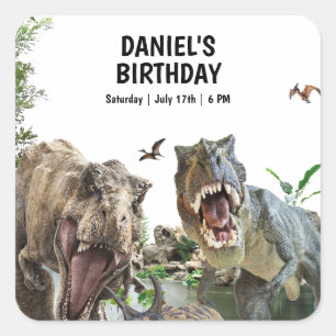 Sticker Carré Fête d'anniversaire imprimable dinosaure, Fête Din