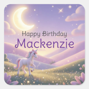Sticker Carré Fête d'anniversaire Licorne Céleste