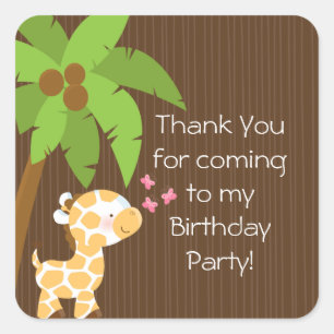 Sticker Carré Fête d'anniversaire mignonne de girafe de jungle