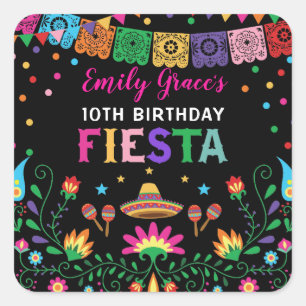Sticker Carré Fête d'anniversaire motif floral mexicain