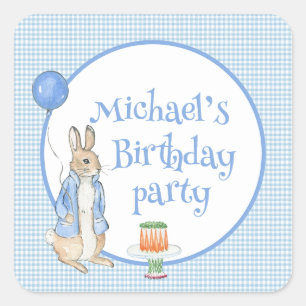 Sticker Carré Fête d'anniversaire personnalisée Lapin Mignon Ble
