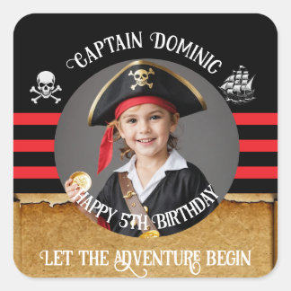 Sticker Carré Fête d'anniversaire pirate avec photo et texte per