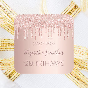 Sticker Carré fête d'anniversaire rose or parties scintillant de
