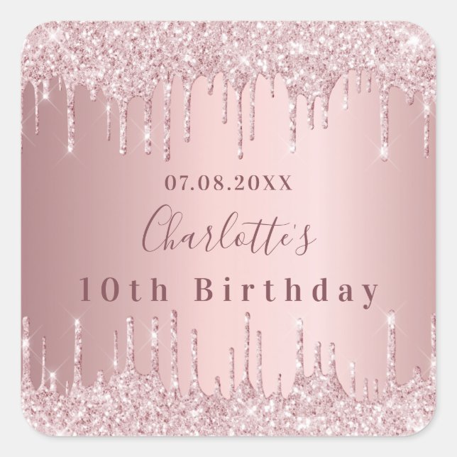 Sticker Carré fête d'anniversaire rose poussiéreux rose parties  (Devant)