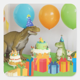 Sticker Carré Fête d'anniversaire T-rex