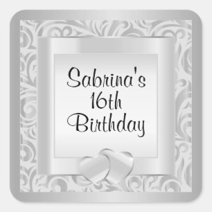 Sticker Carré Fête d'anniversaire    Texte DIY   Gris Argenté