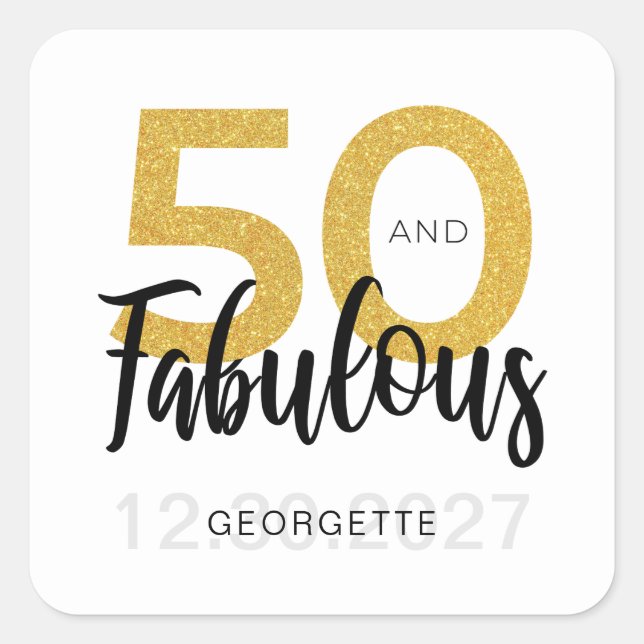 Sticker Carré Fête de 50e anniversaire personnalisée avec écritu (Devant)