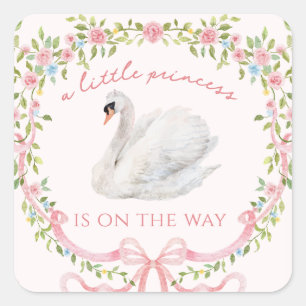 Sticker Carré Fête de Baby Shower Petite Princesse Cygne