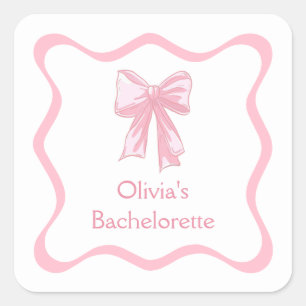 Sticker Carré Fête de Bachelorette de Pink Bow pour Nouer le Nœu
