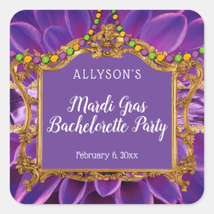 Sticker Carré Fête de Bachelorette élégante de Mardi Gras Purple