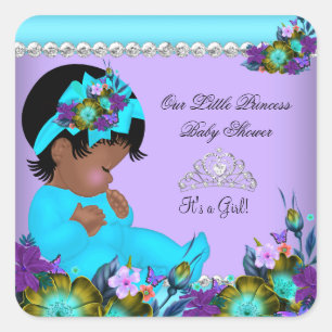 Sticker Carré Fête de bébé fille afro-américaine sarcelle violet