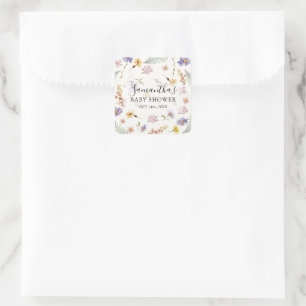 Sticker Carré Fête de bébé Fleur sauvage Aquarelle Fille Florale