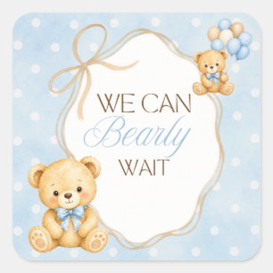 Sticker Carré Fête de Bébé Garçon Ours en Peluche Bleu à peine A