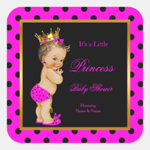 Sticker Carré Fête de bébé princesse fille rose chaud noir brune