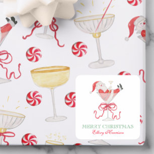 Sticker Carré Fête de cocktail de Noël au Père Noël aquarelle