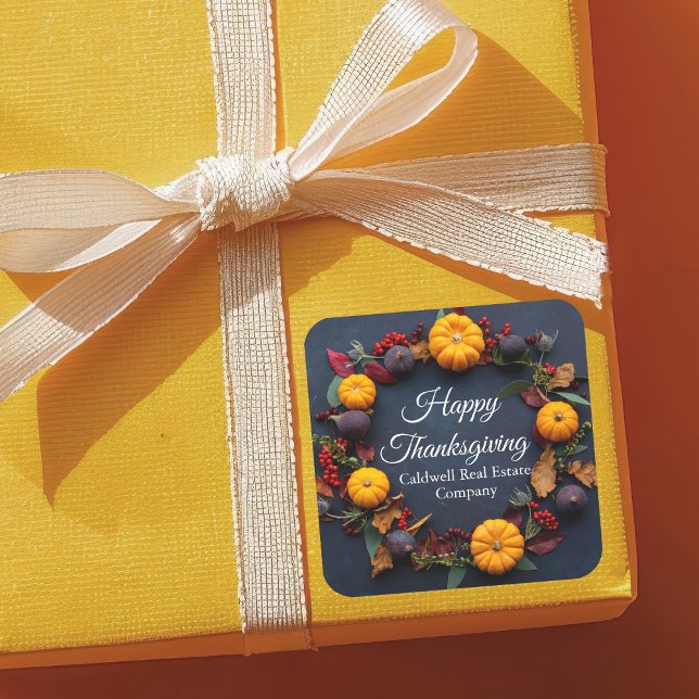 Sticker Carré Fête de couronnes de Bon thanksgiving d'affaires m (Créateur téléchargé)