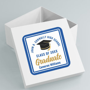 Sticker Carré Fête de fin d'études personnalisée pour diplômé bl
