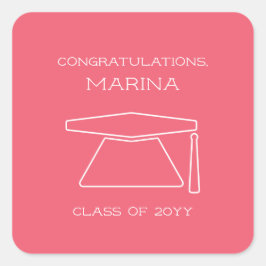 Sticker Carré Fête de graduation rose personnalisée
